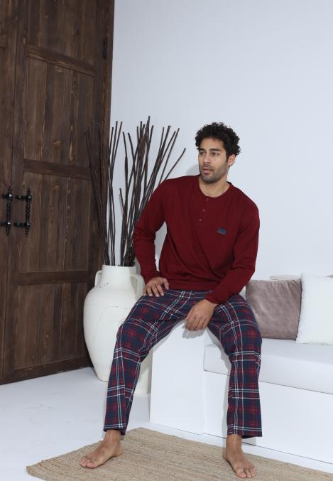Pijama Barbati ,Maneca si Pantaloni Lungi,Culoare Rosu,Engros
